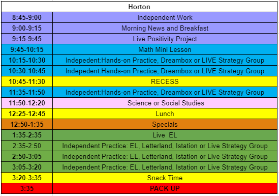 Class schedule Horton Class schedule Horton